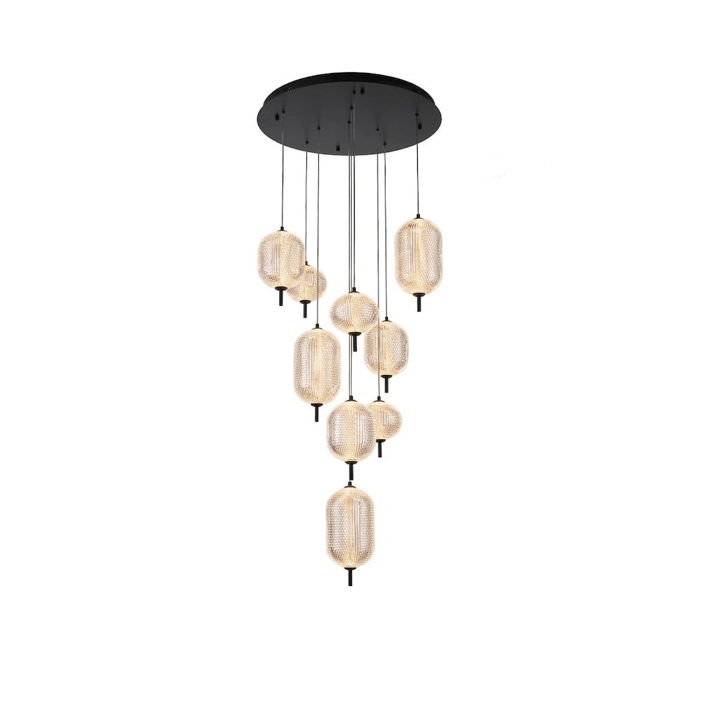 9-Light Satin Black LED Chandelier With PC Shades. Picture 1