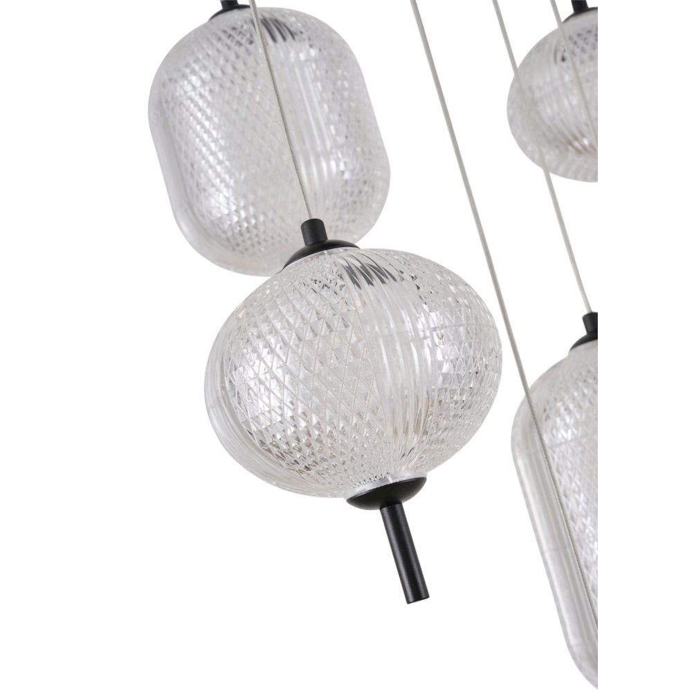 9-Light Satin Black LED Chandelier With PC Shades. Picture 6