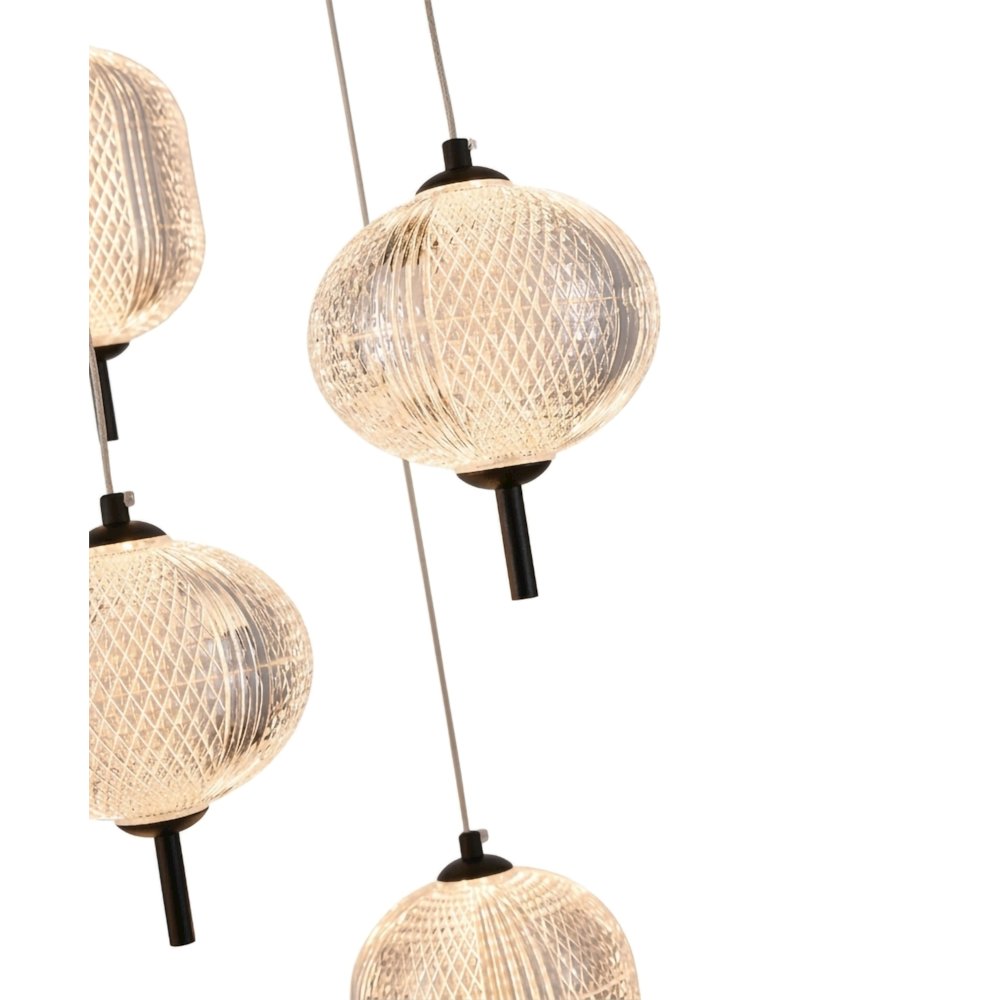 9-Light Satin Black LED Chandelier With PC Shades. Picture 5