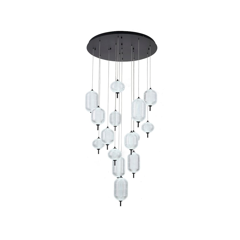 15-Light Satin Black LED Chandelier With PC Shades. Picture 3
