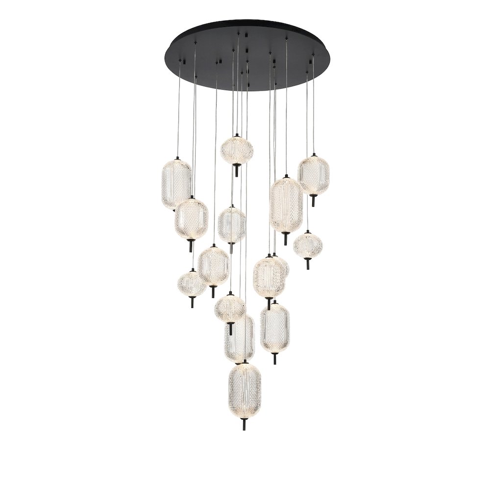 15-Light Satin Black LED Chandelier With PC Shades. Picture 2