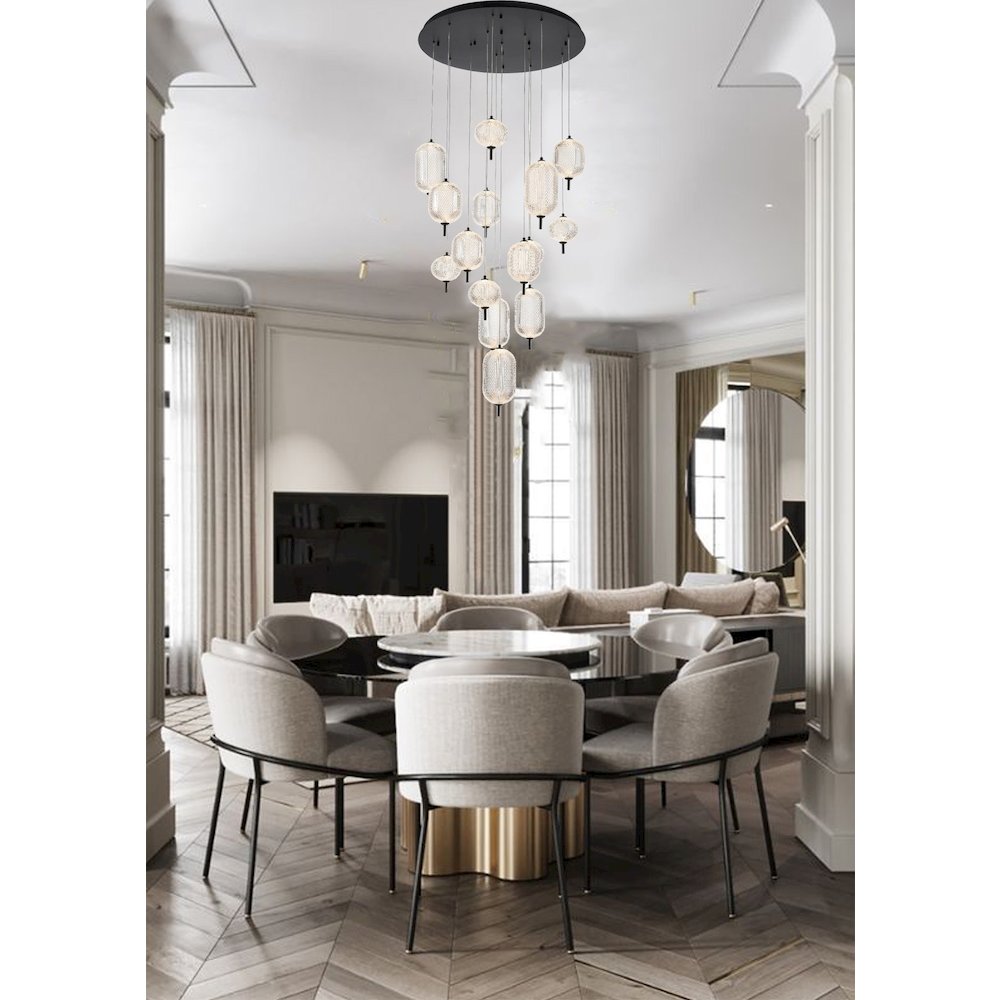 15-Light Satin Black LED Chandelier With PC Shades. Picture 13