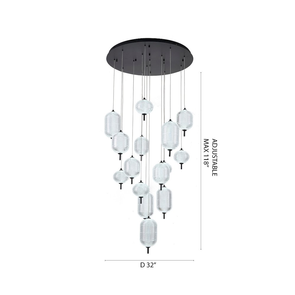 15-Light Satin Black LED Chandelier With PC Shades. Picture 10