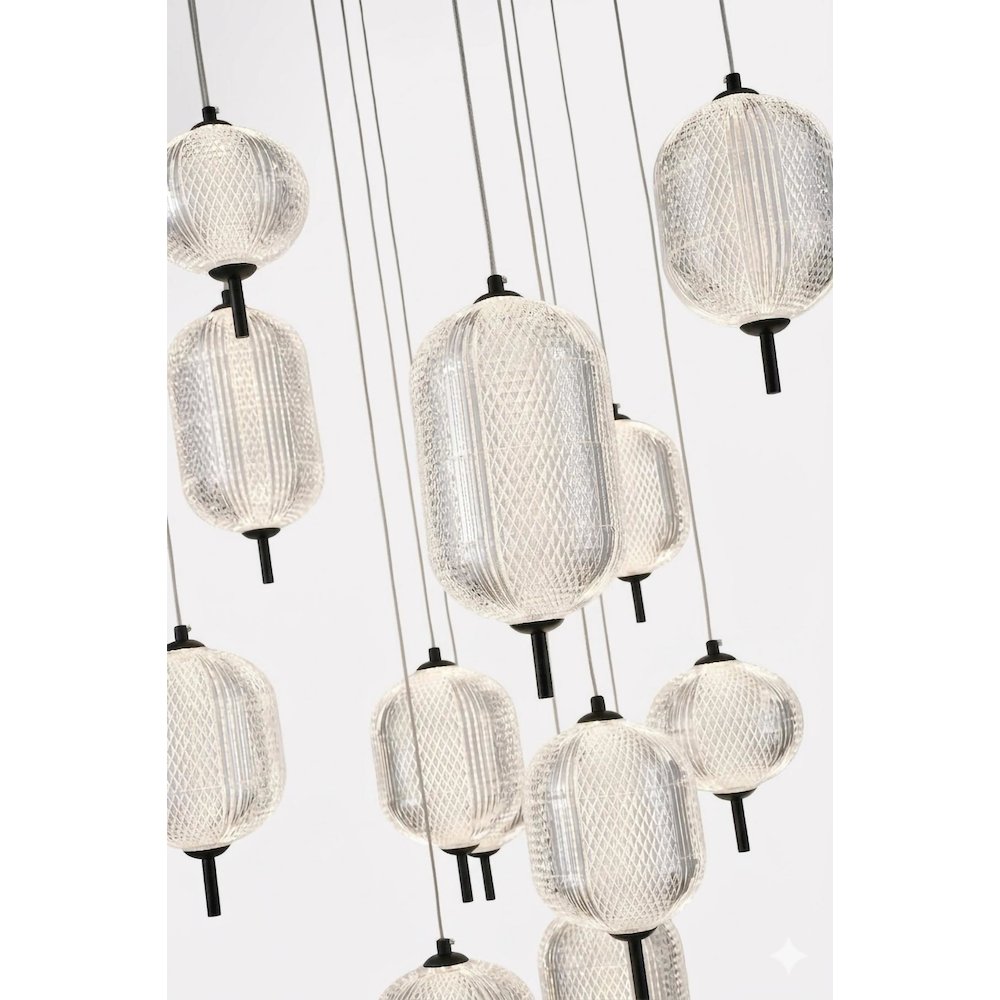 15-Light Satin Black LED Chandelier With PC Shades. Picture 8