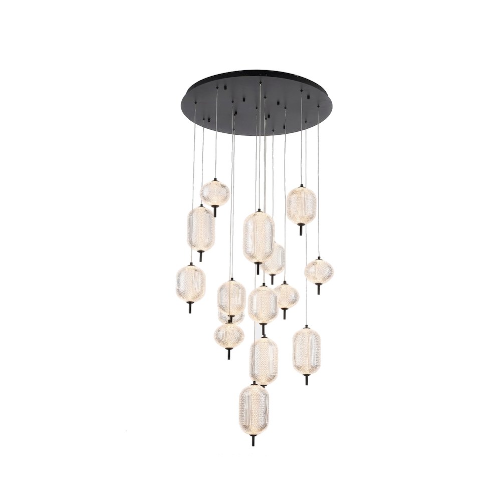 15-Light Satin Black LED Chandelier With PC Shades. Picture 1