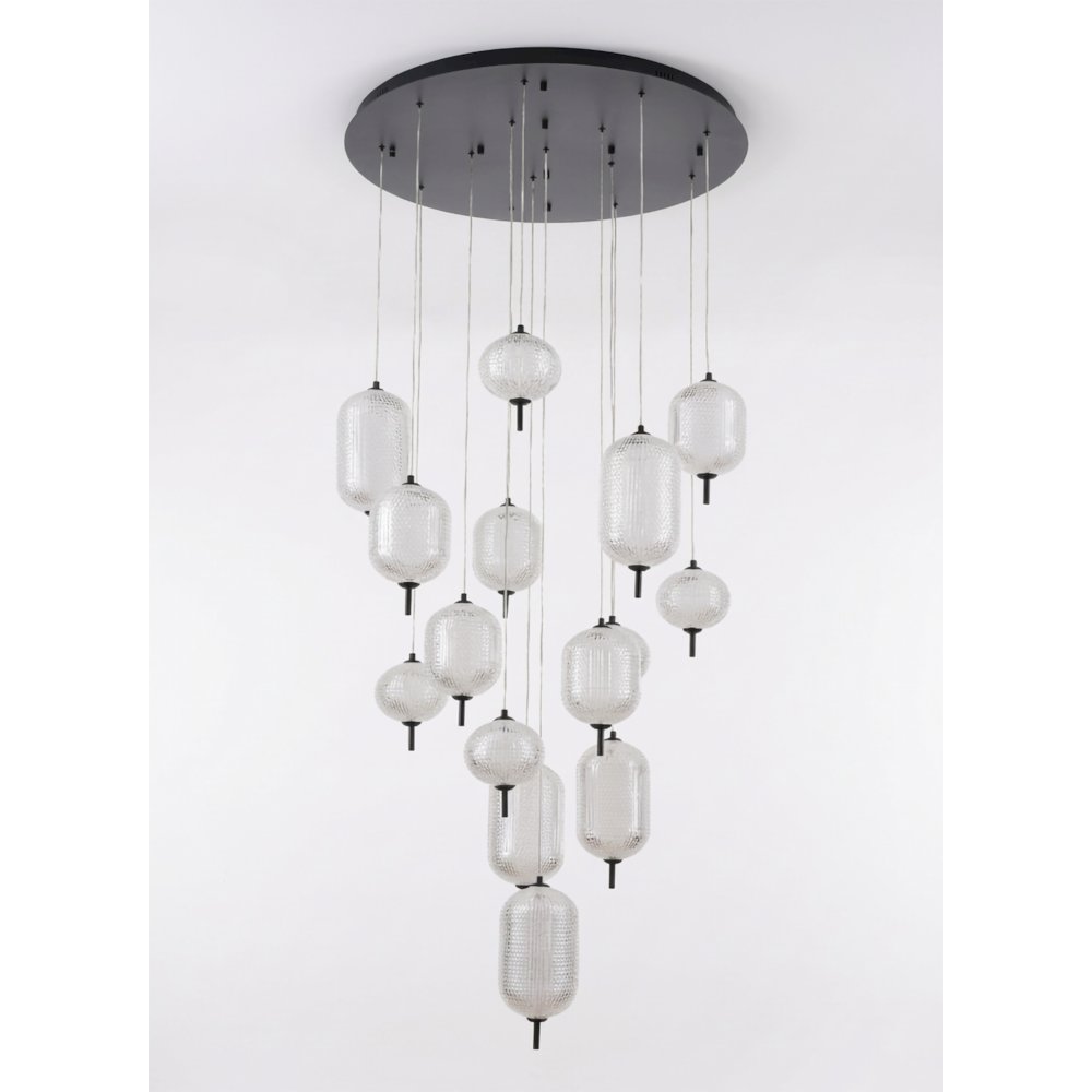 15-Light Satin Black LED Chandelier With PC Shades. Picture 4