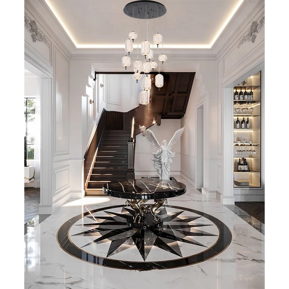 15-Light Satin Black LED Chandelier With PC Shades. Picture 11