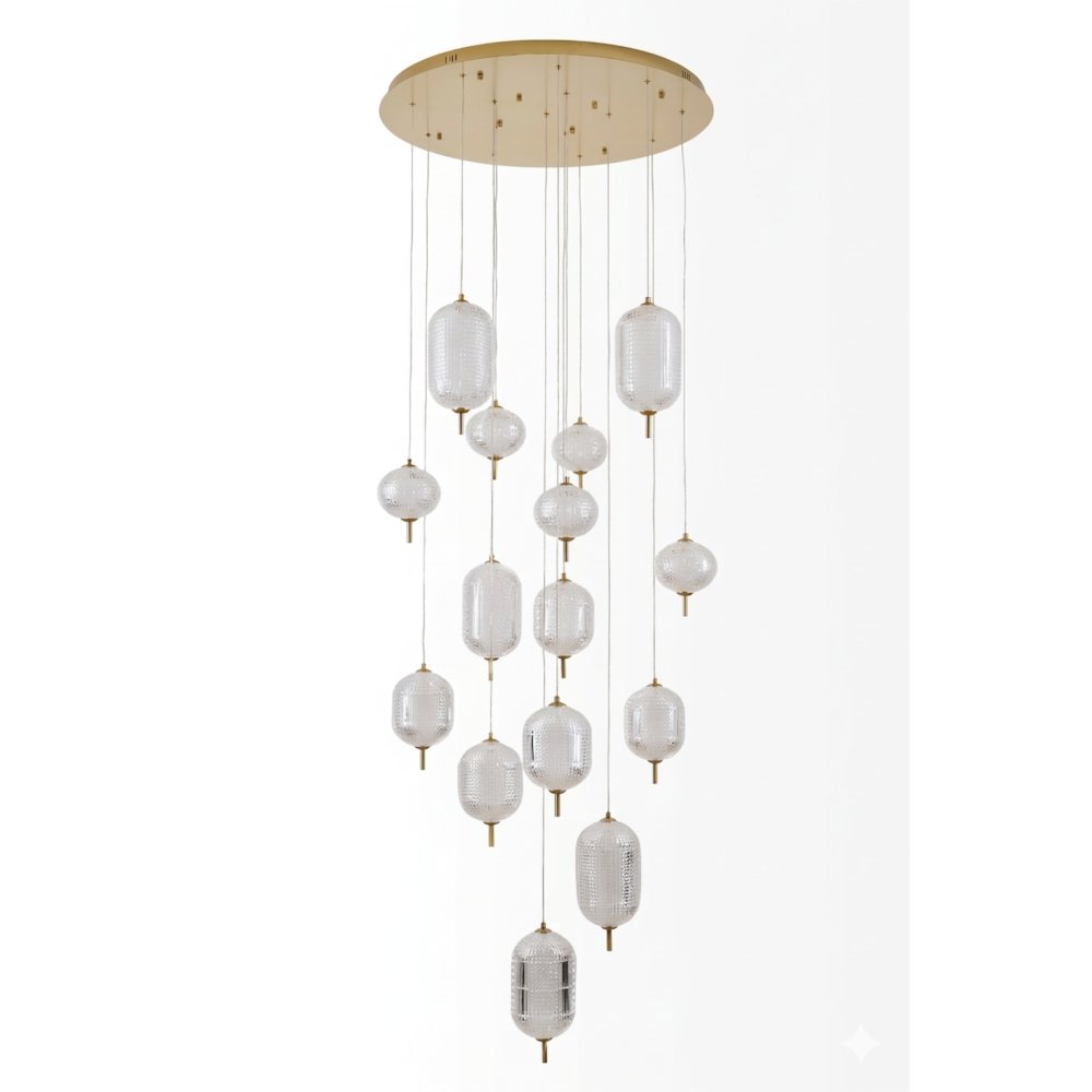 15-Light Satin Brass LED Chandelier With PC Shades. Picture 4