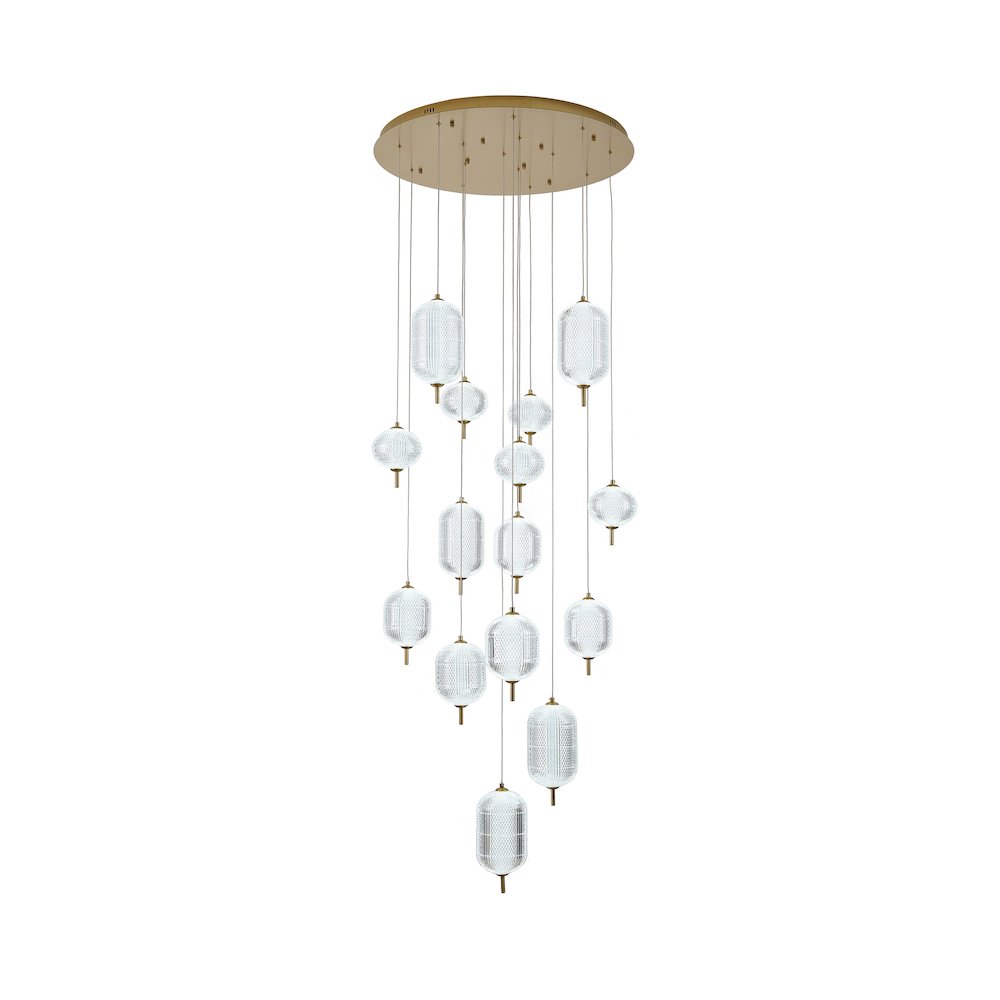 15-Light Satin Brass LED Chandelier With PC Shades. Picture 1