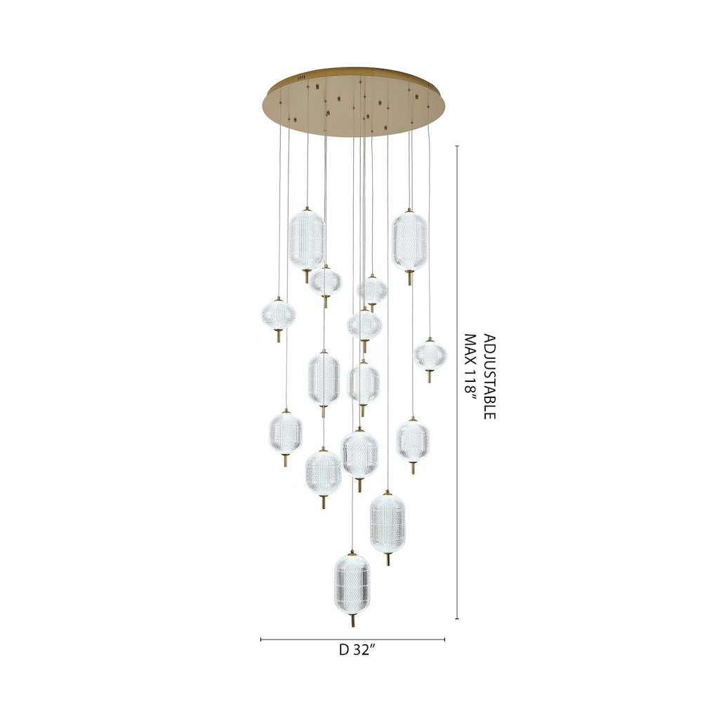 15-Light Satin Brass LED Chandelier With PC Shades. Picture 13