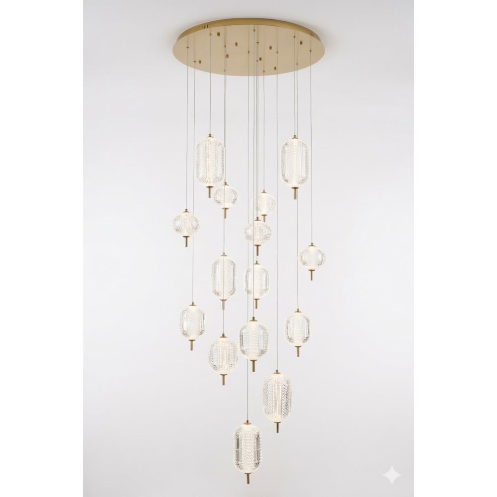 15-Light Satin Brass LED Chandelier With PC Shades. Picture 2