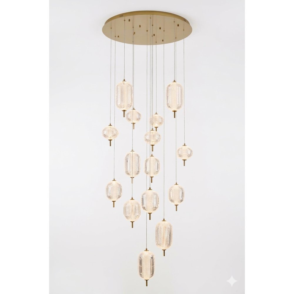 15-Light Satin Brass LED Chandelier With PC Shades. Picture 3
