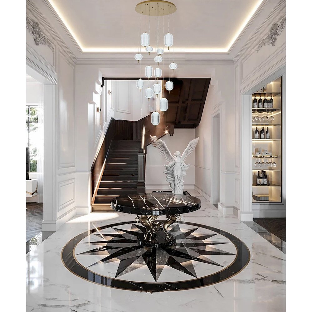 15-Light Satin Brass LED Chandelier With PC Shades. Picture 16