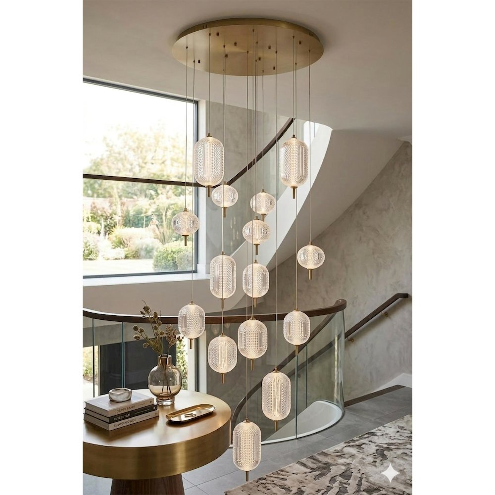 15-Light Satin Brass LED Chandelier With PC Shades. Picture 15