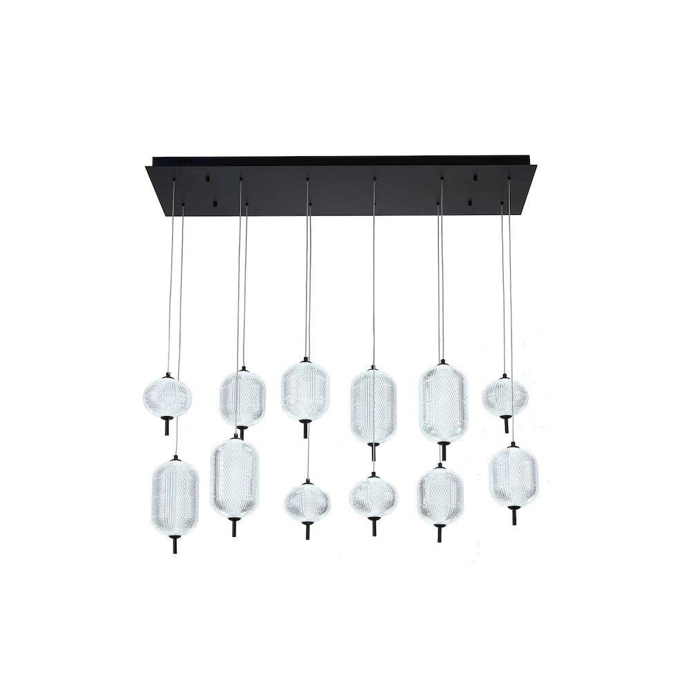 12-Light Satin Black LED Chandelier With PC Shades. Picture 5