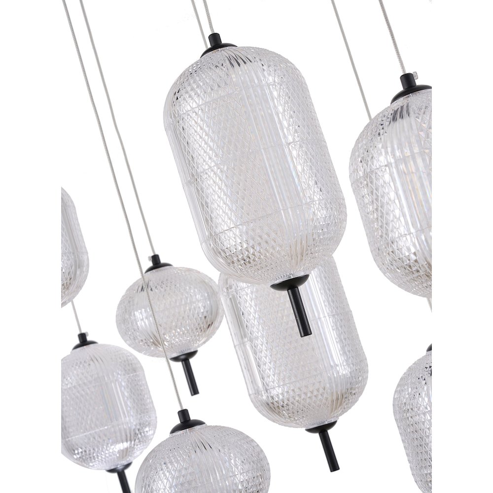 12-Light Satin Black LED Chandelier With PC Shades. Picture 10