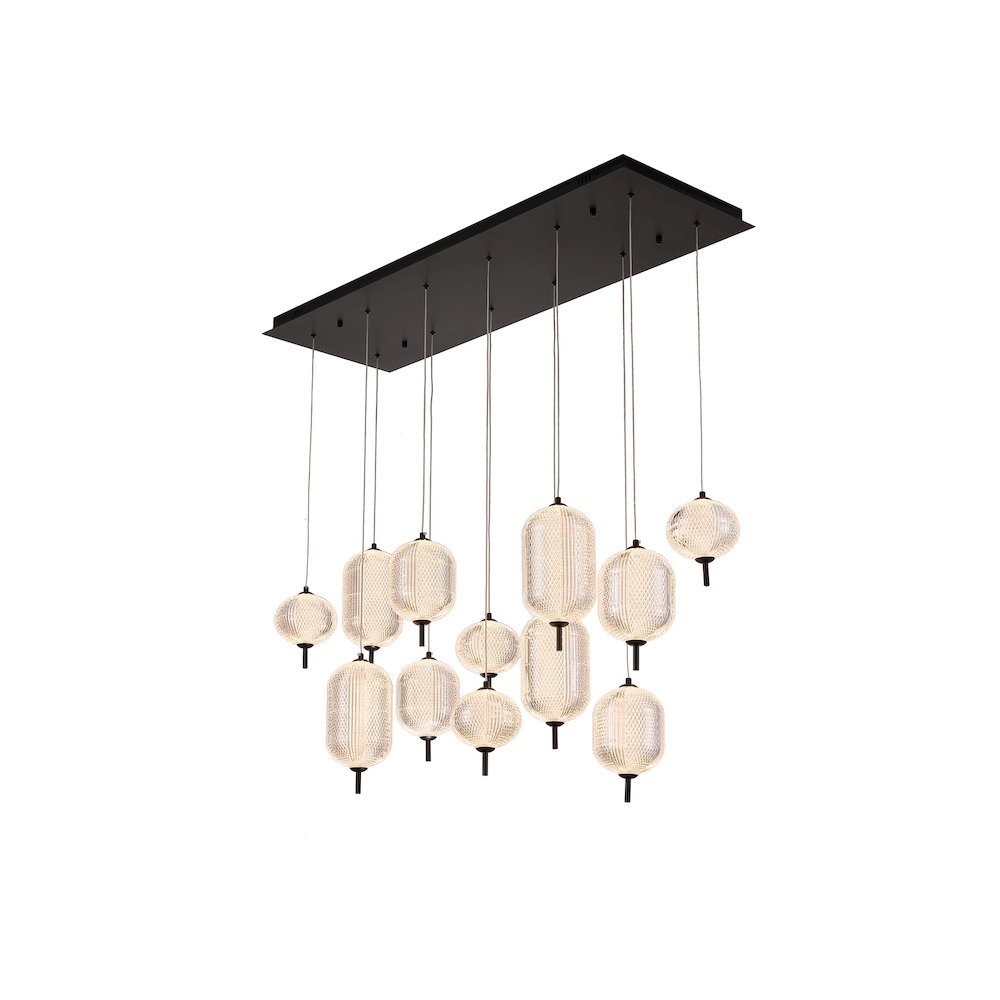 12-Light Satin Black LED Chandelier With PC Shades. Picture 8