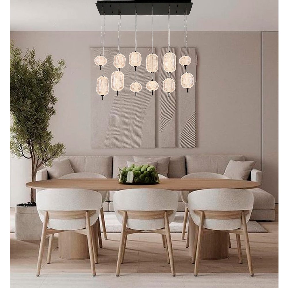 12-Light Satin Black LED Chandelier With PC Shades. Picture 15