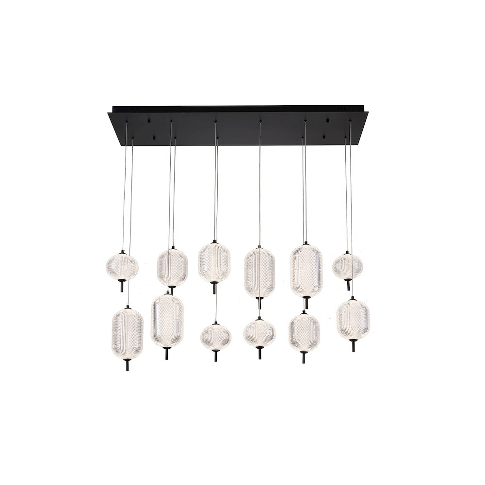 12-Light Satin Black LED Chandelier With PC Shades. Picture 2