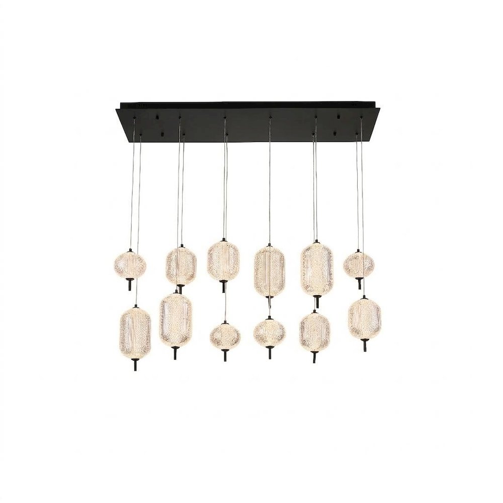 12-Light Satin Black LED Chandelier With PC Shades. Picture 1
