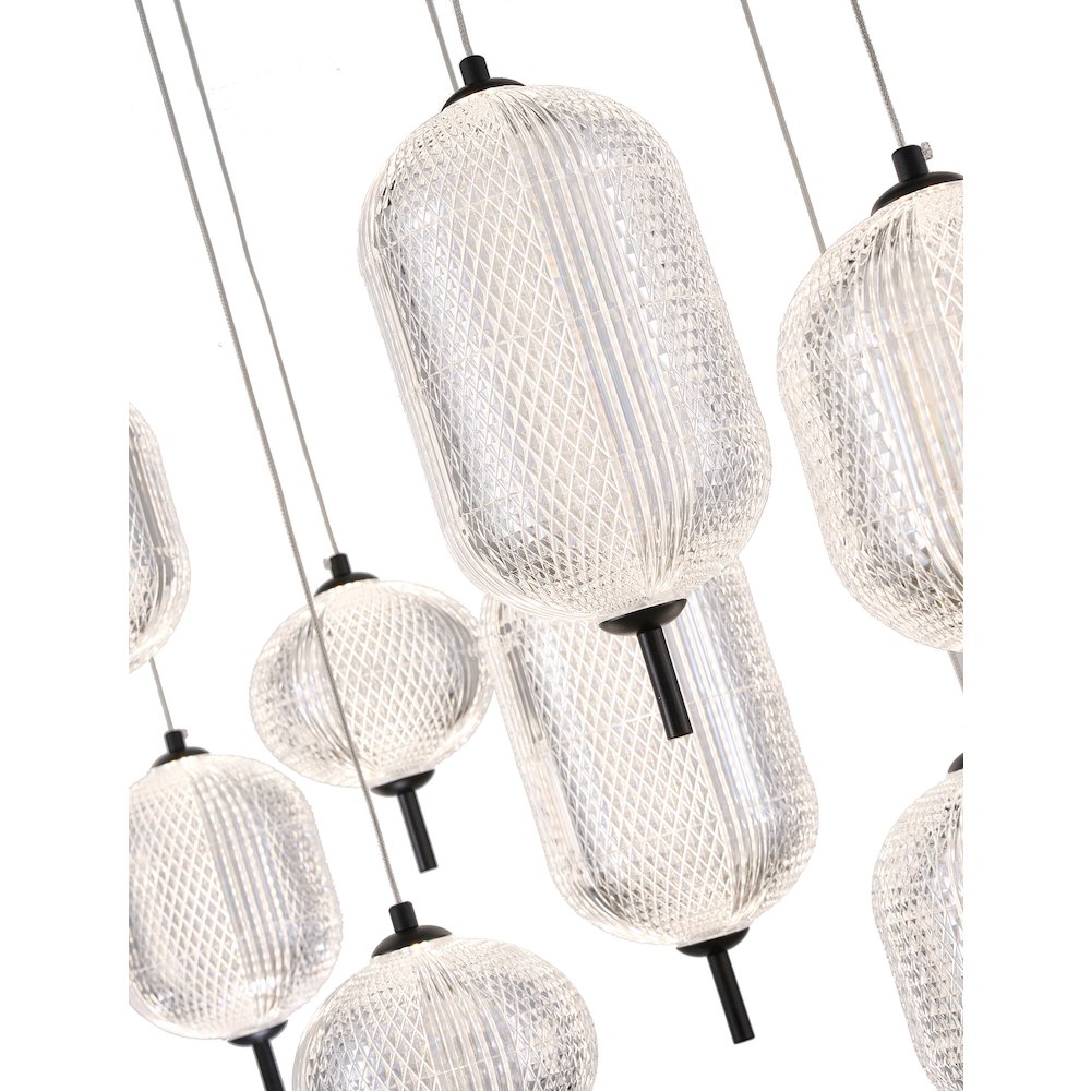 12-Light Satin Black LED Chandelier With PC Shades. Picture 11