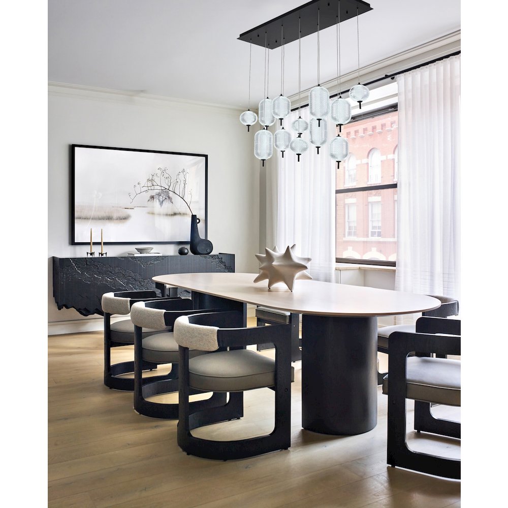 12-Light Satin Black LED Chandelier With PC Shades. Picture 17