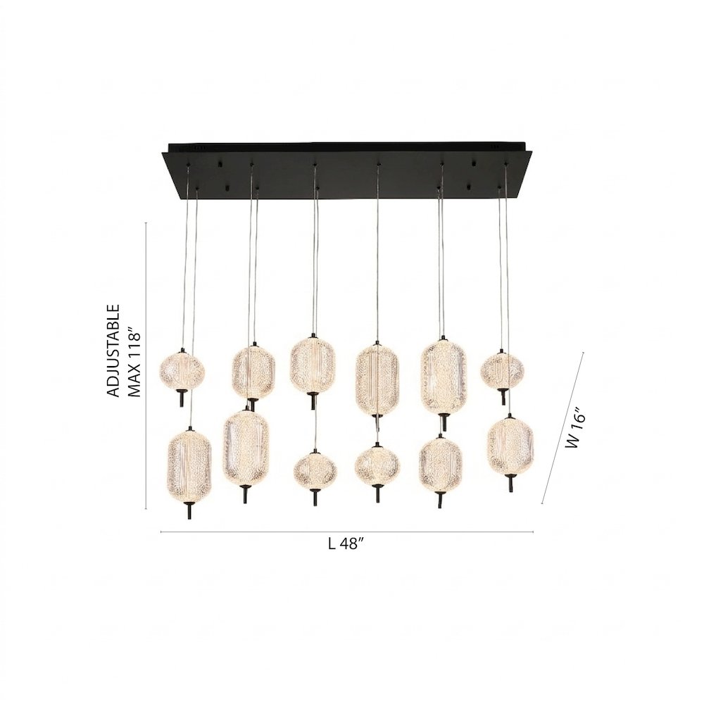 12-Light Satin Black LED Chandelier With PC Shades. Picture 14