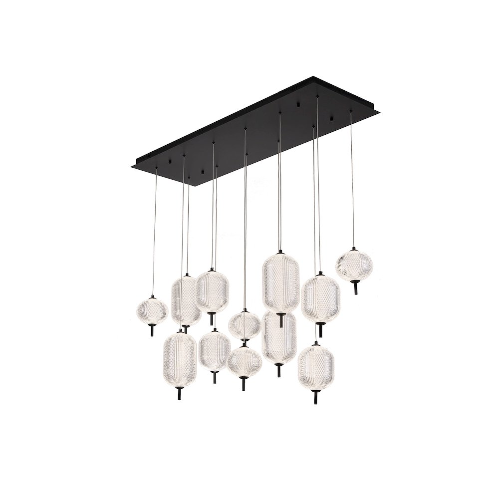 12-Light Satin Black LED Chandelier With PC Shades. Picture 9