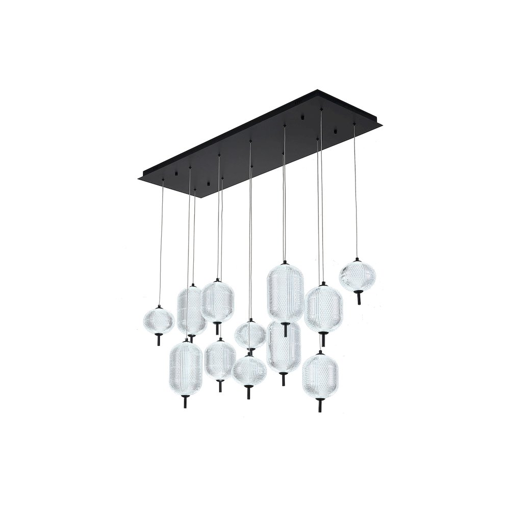 12-Light Satin Black LED Chandelier With PC Shades. Picture 7