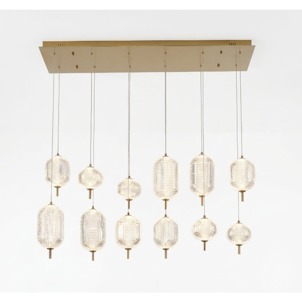 12-Light Satin Brass LED Chandelier With PC Shades. Picture 2