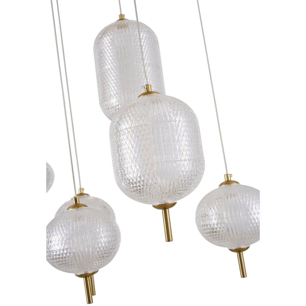 12-Light Satin Brass LED Chandelier With PC Shades. Picture 12