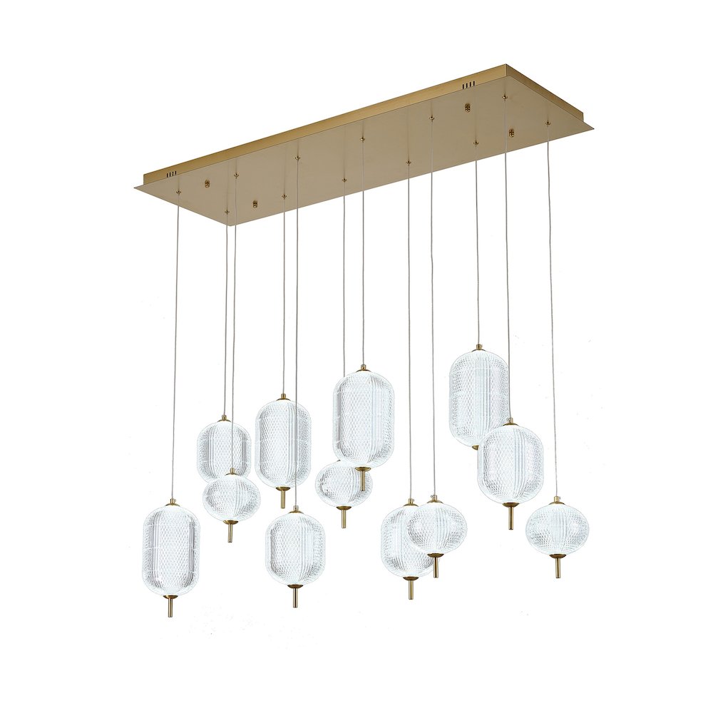 12-Light Satin Brass LED Chandelier With PC Shades. Picture 5