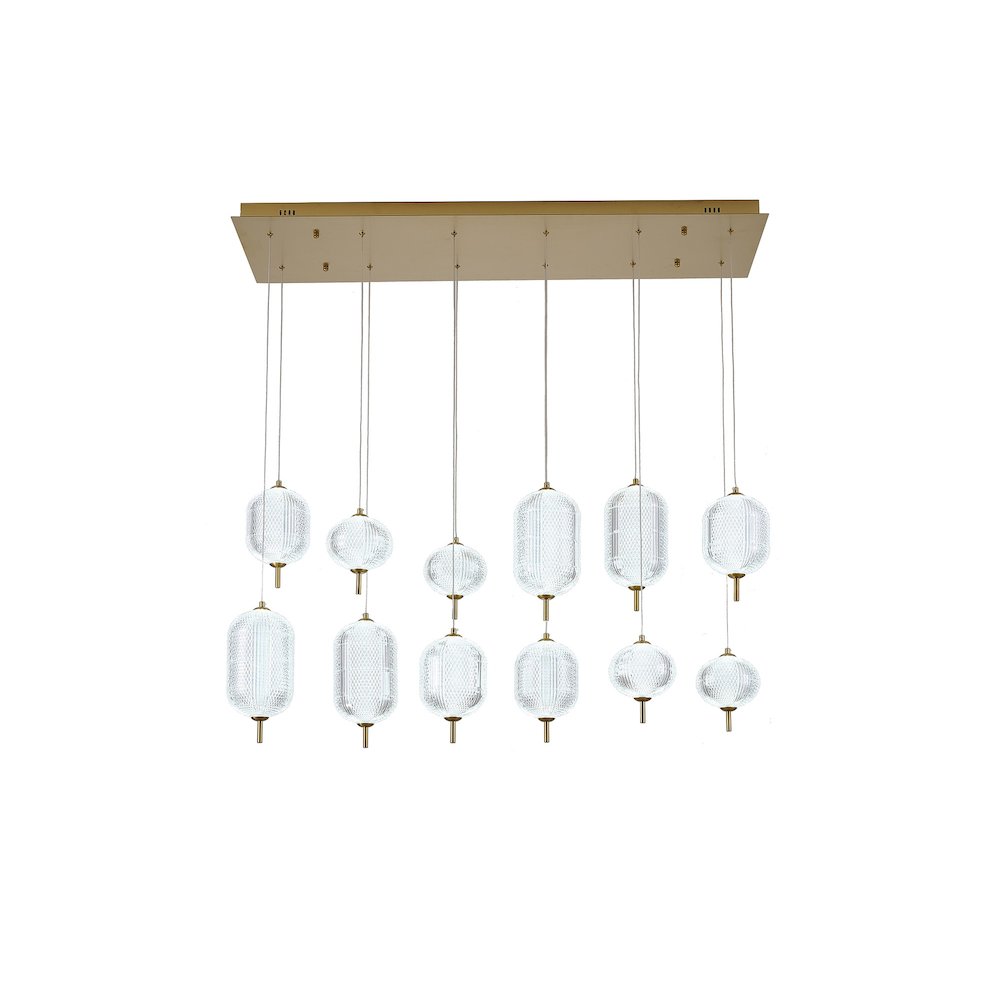 12-Light Satin Brass LED Chandelier With PC Shades. Picture 1
