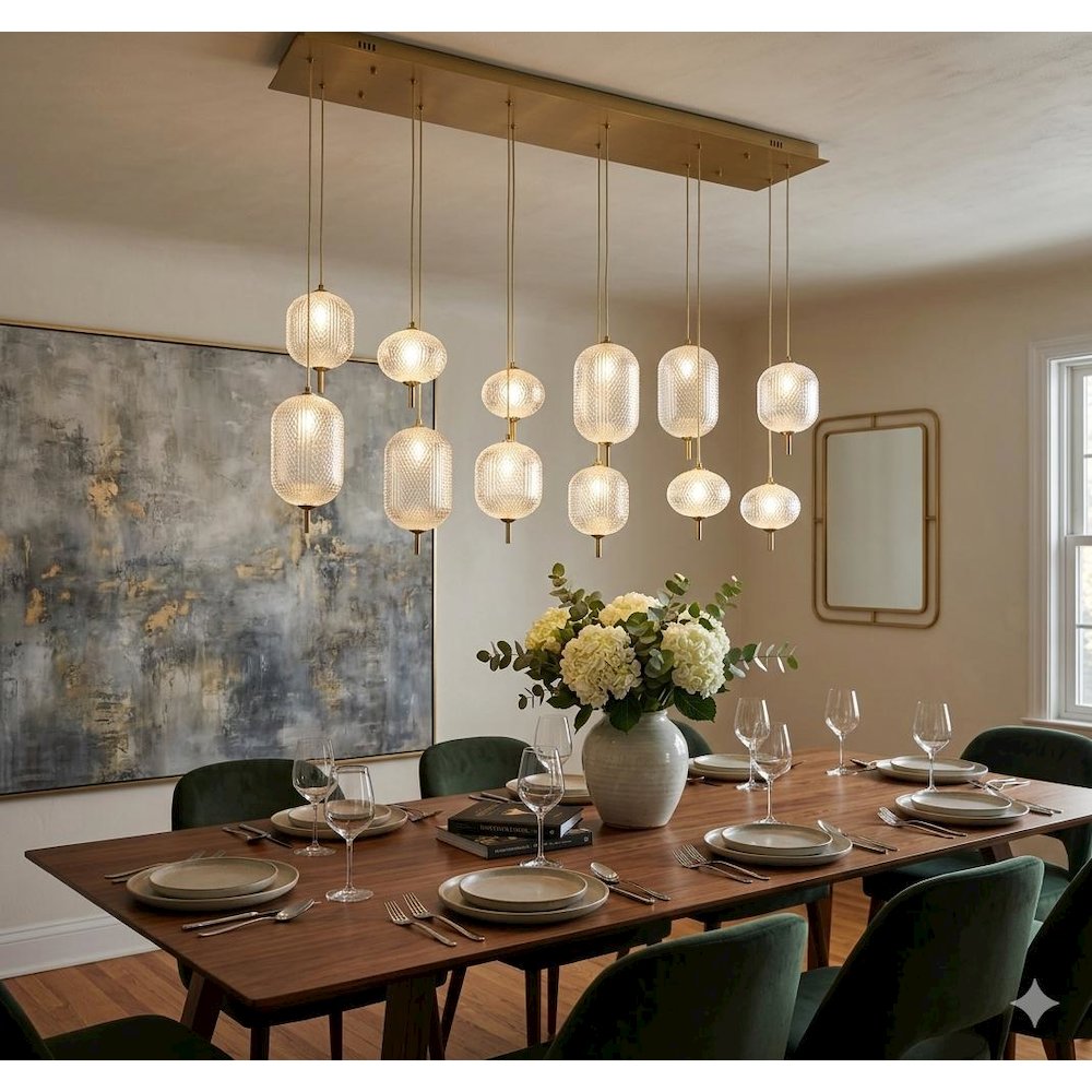 12-Light Satin Brass LED Chandelier With PC Shades. Picture 18