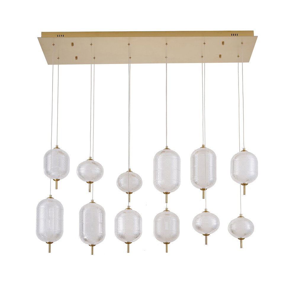 12-Light Satin Brass LED Chandelier With PC Shades. Picture 4