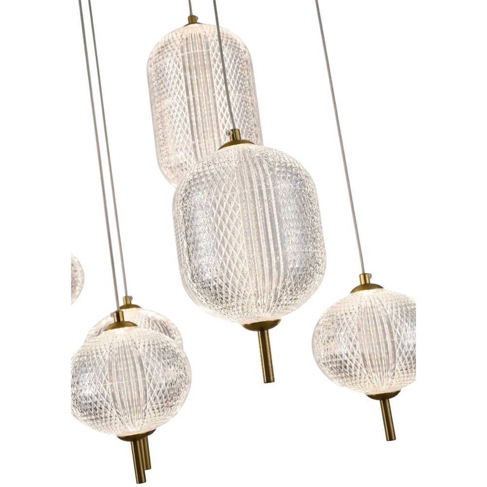 12-Light Satin Brass LED Chandelier With PC Shades. Picture 10