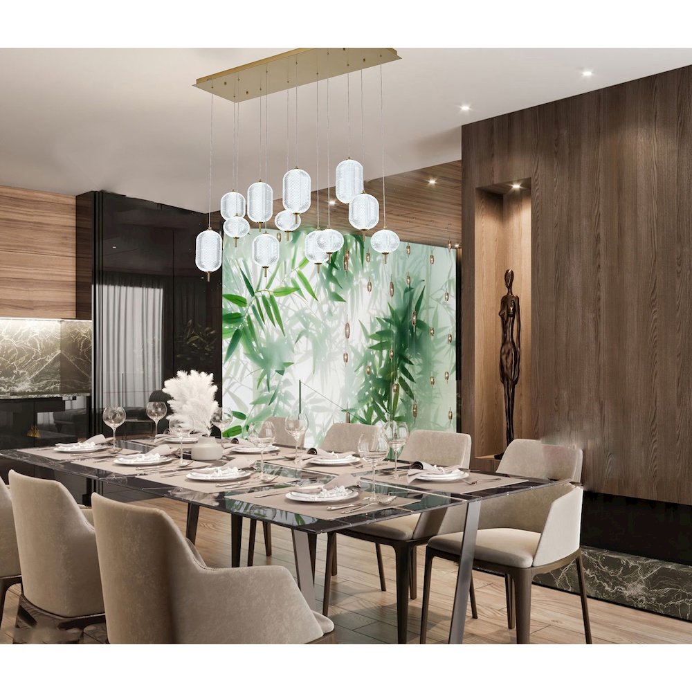 12-Light Satin Brass LED Chandelier With PC Shades. Picture 17