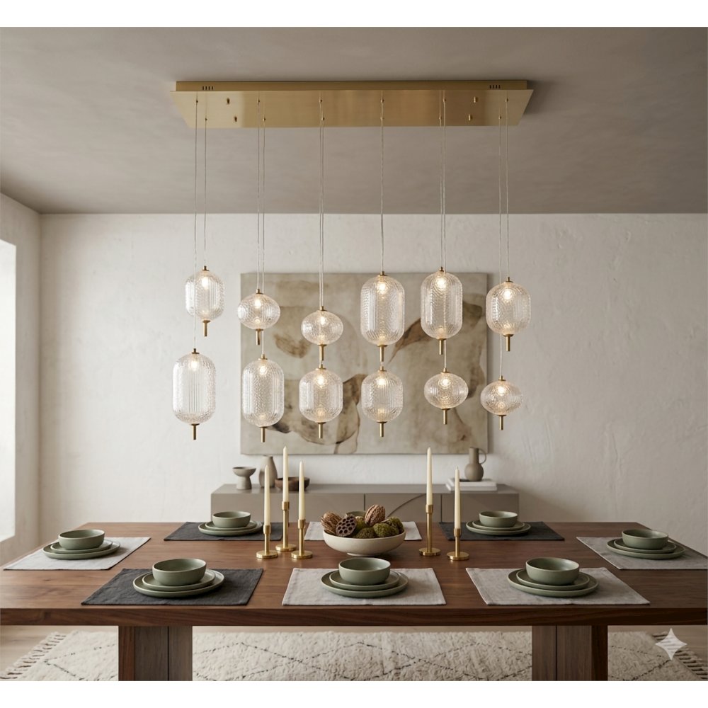 12-Light Satin Brass LED Chandelier With PC Shades. Picture 16