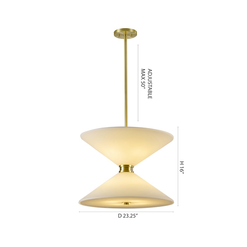 8-Light Satin Brass Pendant Lighting With White Frosted Glass Shades. Picture 6