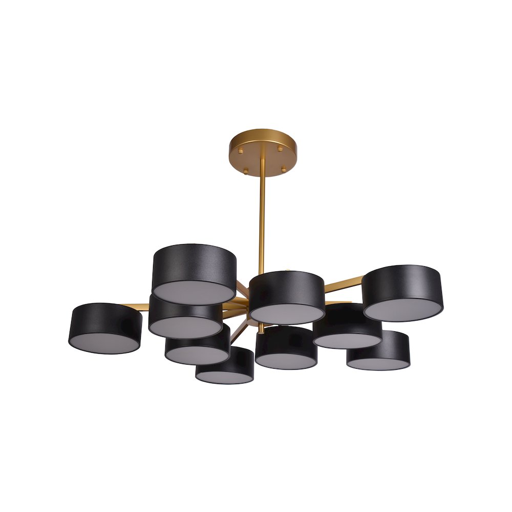10-Light Gold LED Semi Flush Mount With Black Shades And White Frosted Diffusers. Picture 2
