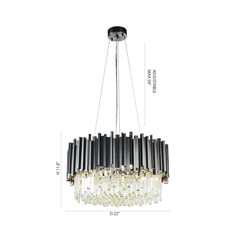 8-Light Black Stainless Steel Chandelier With Clear Crystals. Picture 7