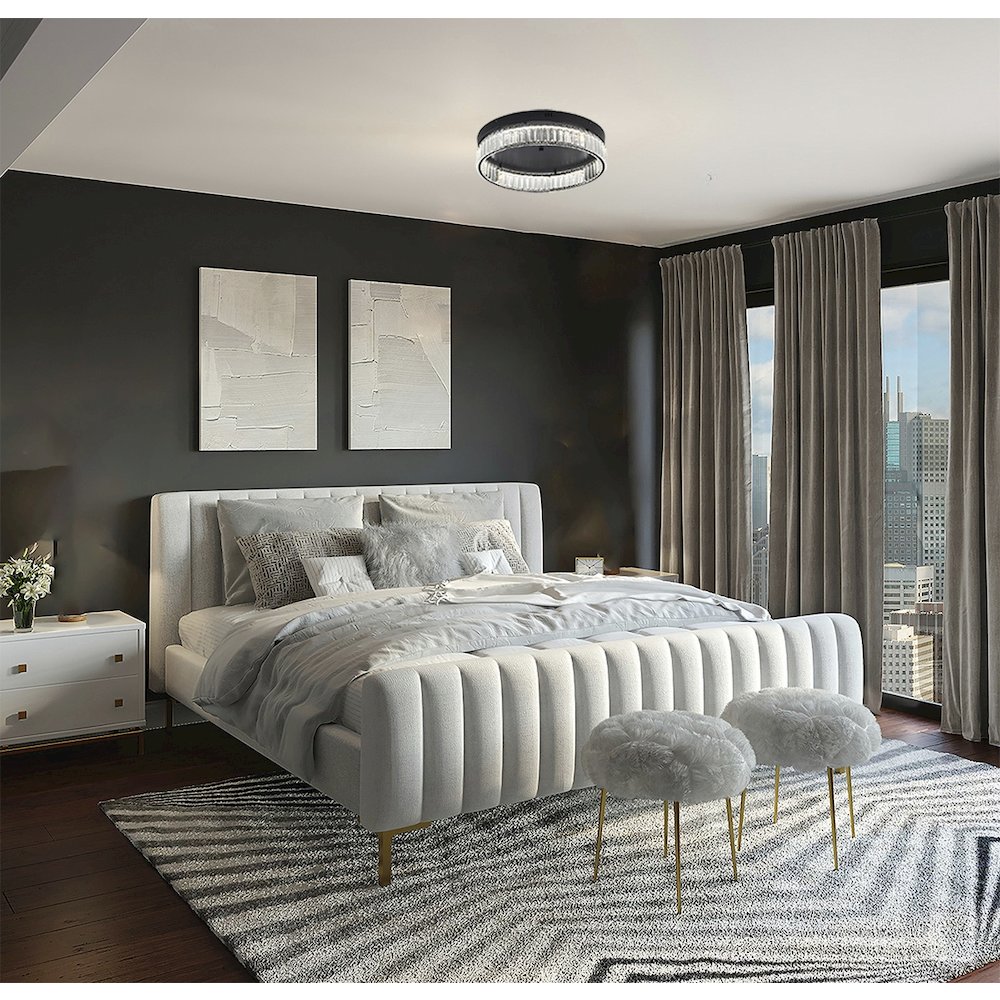 1-Light Satin Black Dimmable LED Flush Mount With Clear Crystals. Picture 8
