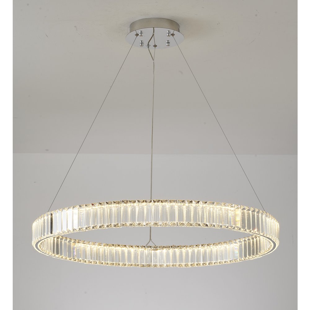 1-Light Chrome Steel LED Chandelier With Crystals. Picture 6