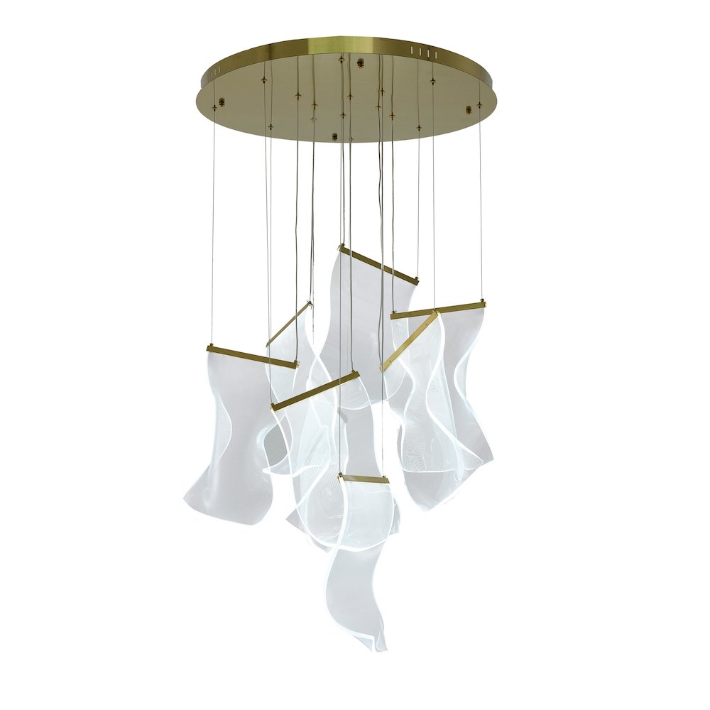 7-Light Brass Chandelier With Acrylic Crumbled Sheet Pendants. Picture 4