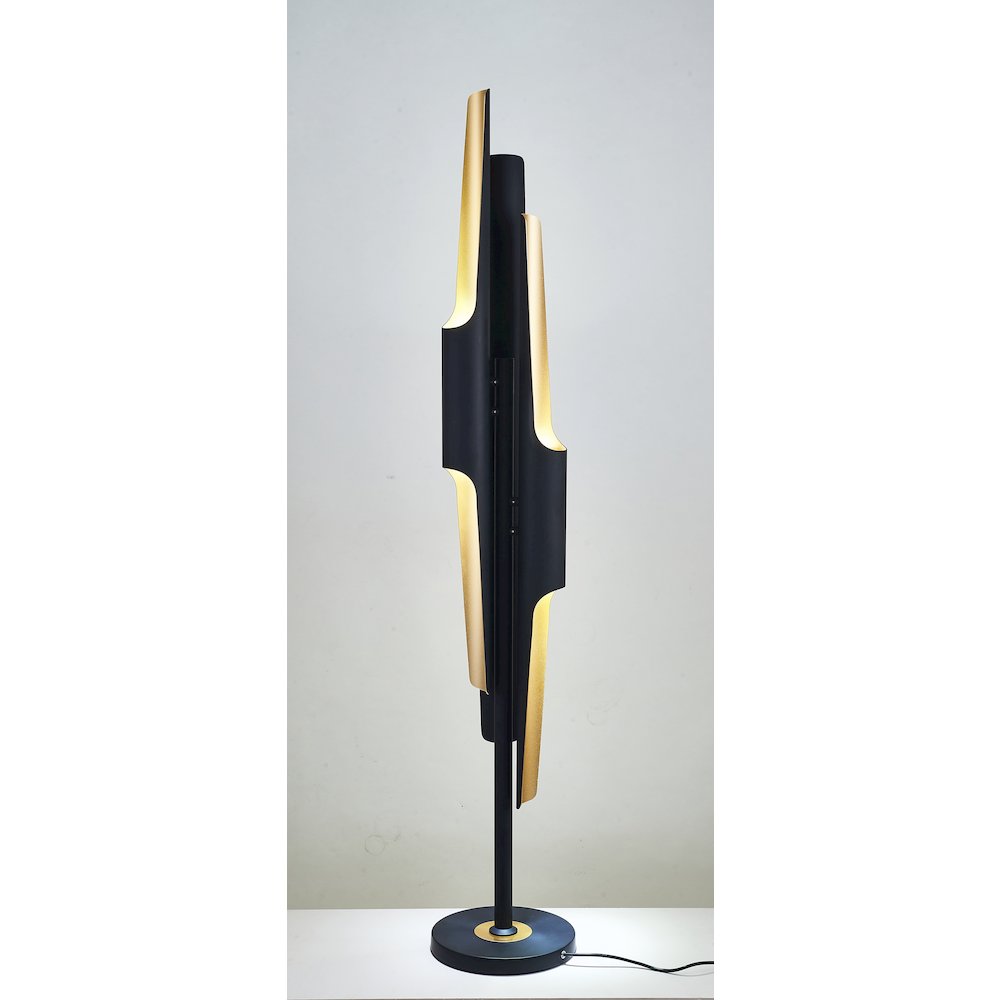 6-Light Matte Black Floor Lamp With Gold Interior. Picture 3