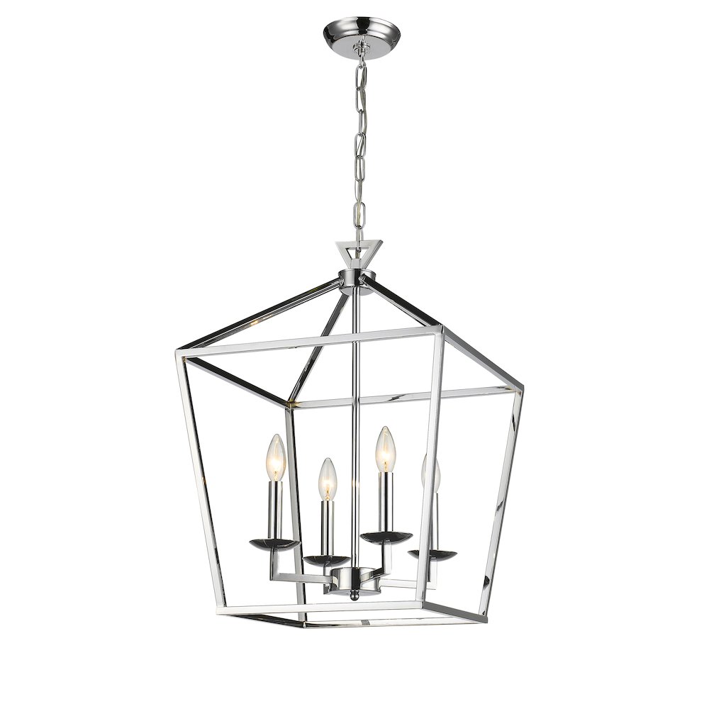 4-Light Shiny Nickel Metal Chandelier. Picture 1