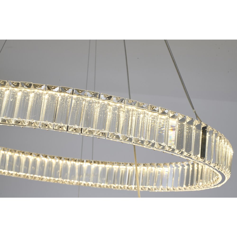 2-Light Chrome Steel LED Chandelier With Crystals. Picture 5