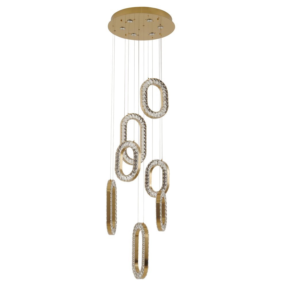 13-Light Gold LED Chandelier With Clear Crystal Pendants. Picture 2