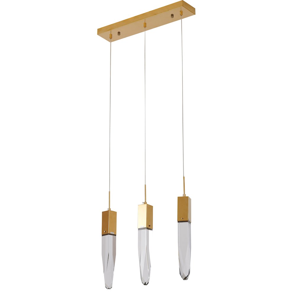 3-Light Gold Island Lighting With A Clear iceberg Crystal. Picture 2