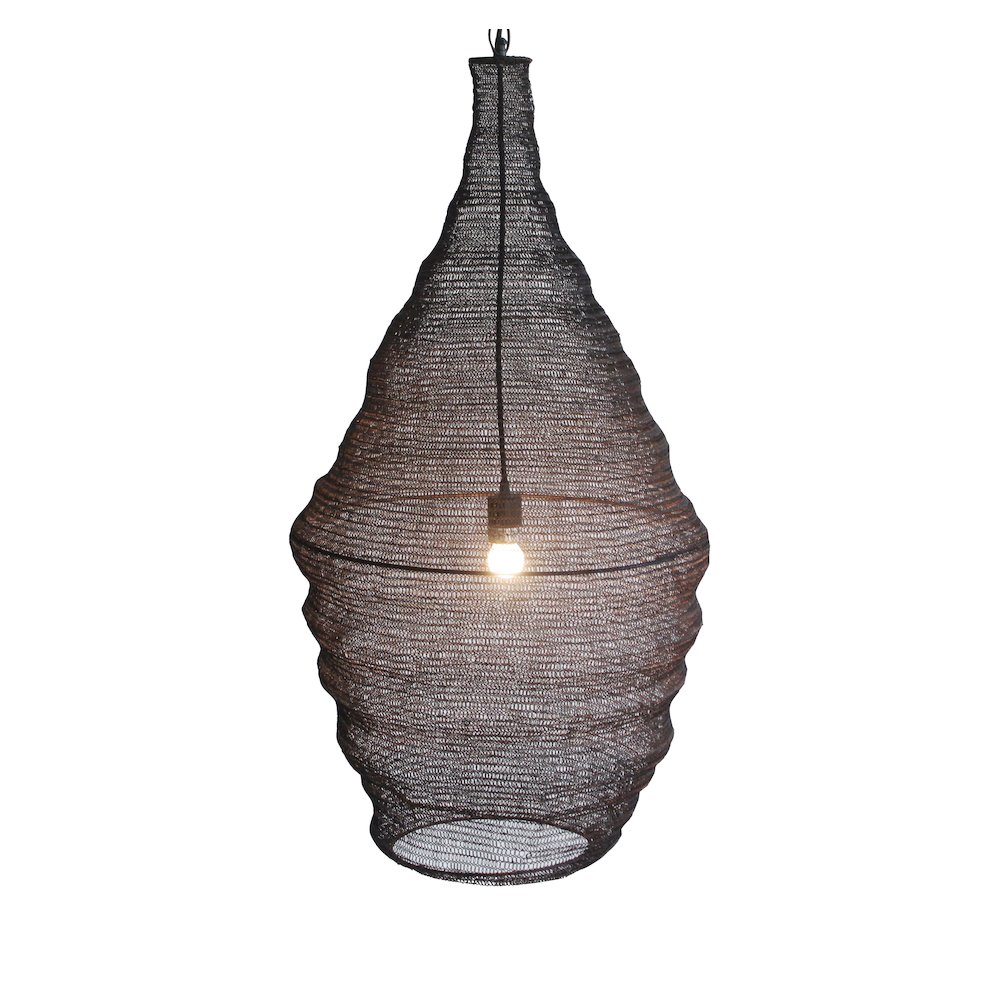 1-Light Satin Black Pendant With A Chain Basket Shade. Picture 1